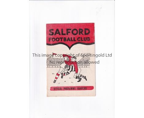 RUGBY LEAGUE / SALFORD V LEEDS AT MANCHESTER UNITED 1958 Programme for the match on 5/11/1958. Page three contains the articl