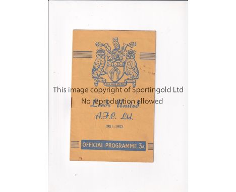 LEEDS UNITED V CHELSEA 1952 FA CUP Programme for the tie at Leeds 23/2/1952, very slightly marked. Generally good