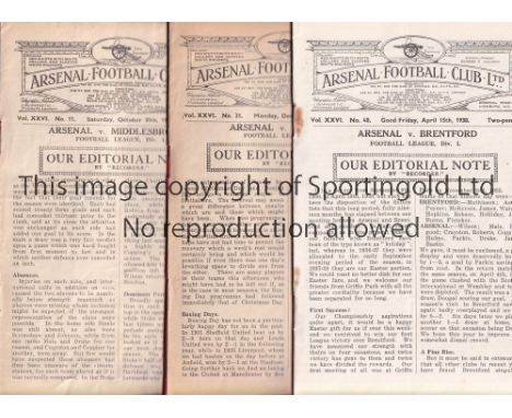 ARSENAL Three programmes for the home League matches in the 1937/8 season v Middlesbrough, slight horizontal crease, Blackpoo