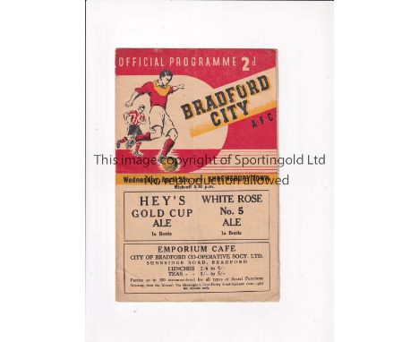 SHREWSBURY TOWN / FIRST LEAGUE SEASON 1950/1 Away programme for the League match v Bradford City 25/4/1951, slightly creased.