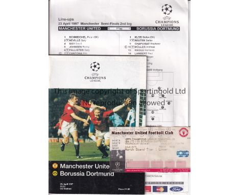 1997 MANCHESTER UNITED V BORUSSIA DORTMUND Programme, team sheet and ticket for the Champions League semi final at Old Traffo