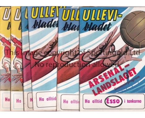 SWEDISH FOOTBALL PROGRAMMES Six programmes for matches played in Gothenburg, Swedish XI v Arsenal 1961, Orgryte v Banik 1961,