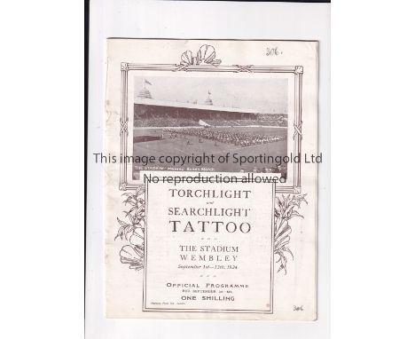 EVENT AT WEMBLEY STADIUM 1924 Programme and ticket, which is stuck inside the front cover, for the Torchlight and Searchlight