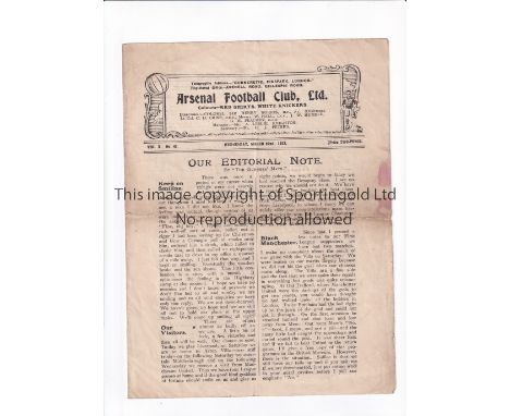 ARSENAL Programme for the home League match v Liverpool 22/3/1922, horizontal fold and slightly marked. Liverpool won the Lea