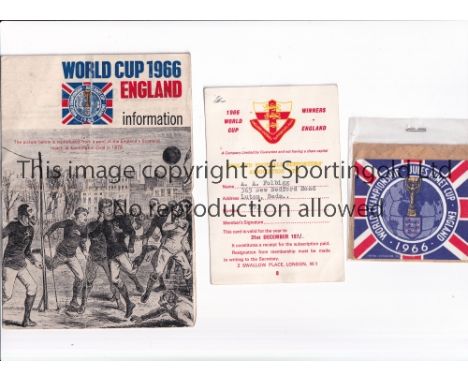 1966 WORLD CUP Information leaflet, slightly creased, 1966 World Cup logo and England Football Supporters' Association sticke