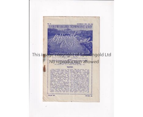SHREWSBURY TOWN &amp; SCUNTHORPE UNITED / FIRST LEAGUE SEASON 1950/1 Programme for the League match at Shrewsbury 16/12/1950,