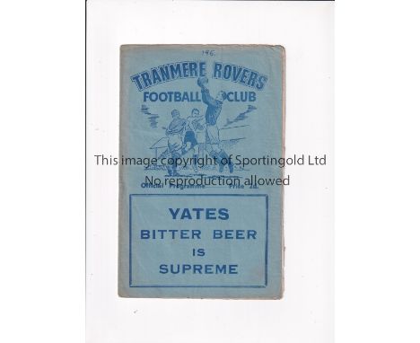 SHREWSBURY TOWN / FIRST LEAGUE SEASON 1950/1 Away programme for the League match v Tranmere Rovers 10/3/1951, very slightly c
