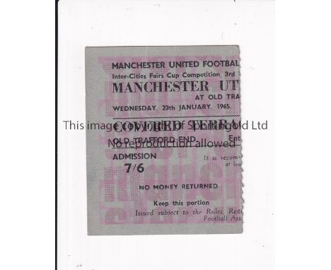 MANCHESTER UNITED Ticket for the home Fairs Cup tie v Everton 20/1/1965. Good