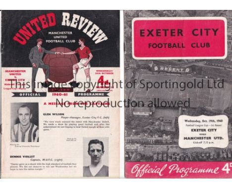 MANCHESTER UNITED Programmes for United's first 2 matches in the League Cup at Exeter City 19/10/1960 and Replay at home 26/1