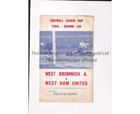 1966 LEAGUE CUP FINAL / WEST BROMWICH ALBION V WEST HAM UNITED Eight page pirate programme by Nicholls for the 1966 final at 