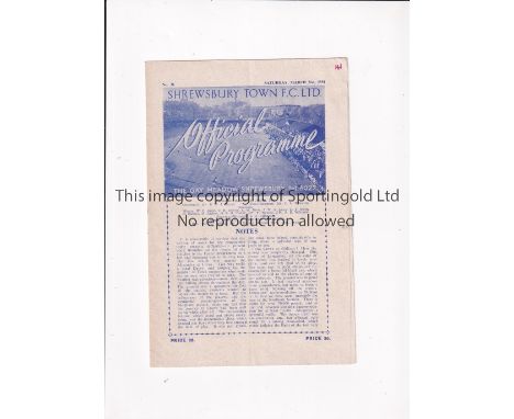 SHREWSBURY TOWN / FIRST LEAGUE SEASON 1950/1 Home programme for the League match v Bradford Park Avenue 31/3/1951, team chang