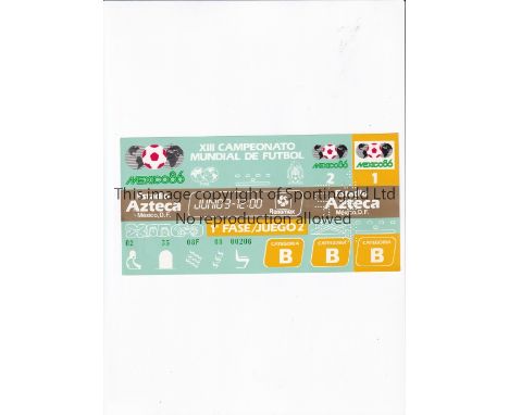 1986 WORLD CUP Unused ticket for Mexico v Belgium 3/6 at the Aztec Stadium. Staple holes on the left. Generally good