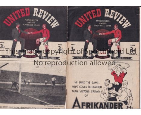 MANCHESTER UNITED Two home programmes v Charlton 1947/8 and Bournemouth 1948/9 FA Cup, team changes. Both very slightly creas
