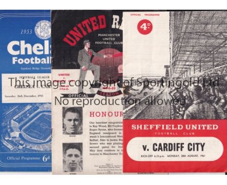 CARDIFF CITY Fifteen programme including homes v 47/8 Chesterfield Fulham creased, 48/9 Chesterfield, Brentford 50/1 Swansea,