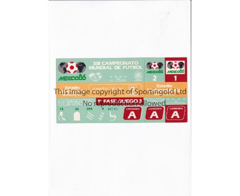 1986 WORLD CUP Unused ticket for England v Poland 11/6/1986 at the University Stadium, Monterrey. Staple holes on the left. G