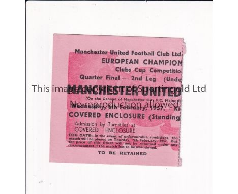 TICKET 1957 MANCHESTER UNITED V ATHLETIC BILBAO Ticket for the European Cup game played at Maine Road, Manchester City FC on 