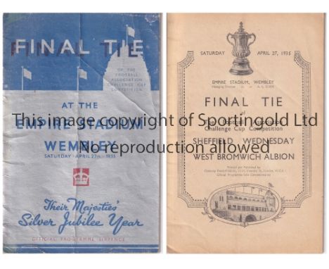 1935 FA CUP FINAL Programme for Sheffield Wednesday v WBA, vertical fold on the covers and very slightly marked. Fair to gene