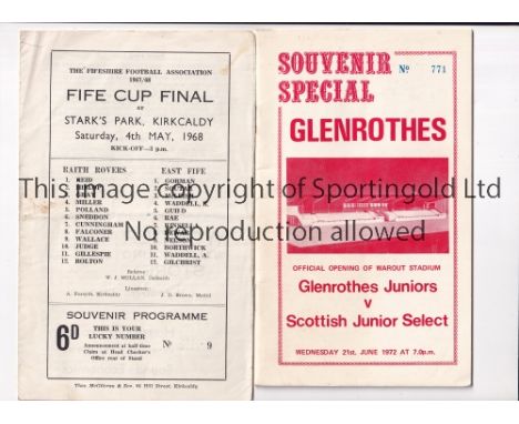 SCOTTISH FOOTBALL PROGRAMMES Two programmes: 1968 Fife Cup Final, Raith Rovers at home v East Fife 4/5/1968, slightly horizon