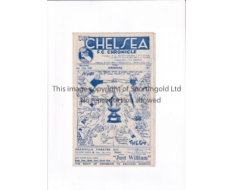 CHELSEA Programme for the home FA Cup tie v Arsenal 11/1/1947, slightly creased and very slightly worn. Fair to generally goo