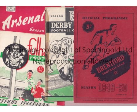CHELSEA Five programmes for the away matches in the 1949/50 season v Brentford FA Cup, Derby County, tape on the spine, creas