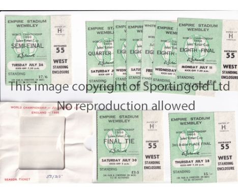 1966 WORLD CUP A season ticket wallet and all 10 tickets for London, 9 for Wembley, Entrance 55 Wes Standing Enclosure and 1 