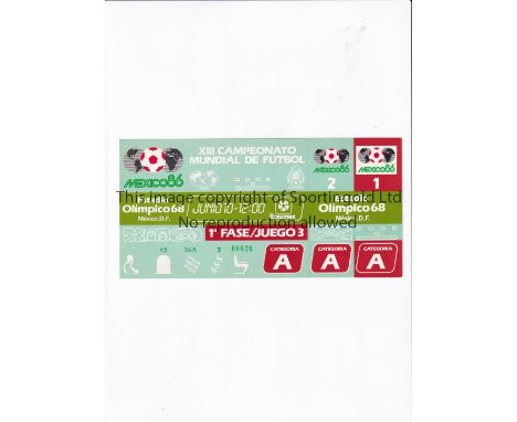 1986 WORLD CUP Unused ticket for Argentina v Bulgaria 10/6/1986 at the Olympic 68 Stadium. Staple holes on the left. Generall