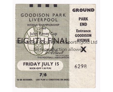 1966 WORLD CUP Standing ticket for Brazil v Hungary 15/7/1966 played at Goodison Park, very slightly creased. Generally good