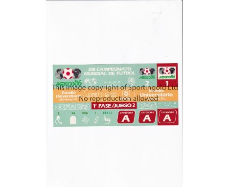 1986 WORLD CUP Unused ticket for Portugal v Poland 7/6 at the University Stadium, Monterrey. Staple holes on the left. Genera