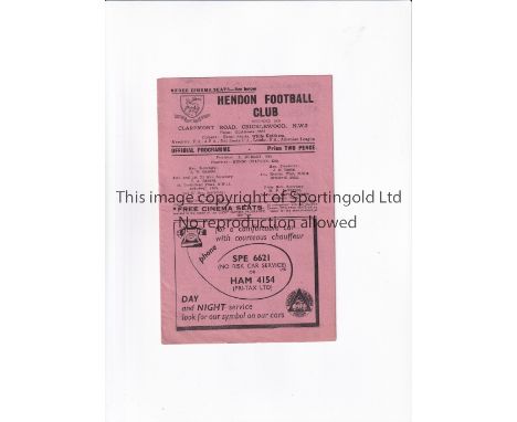 ARSENAL Programme for the Will Mather Cup match v Hendon 20/5/1947, slightly creased, team changes and scores entered. Genera