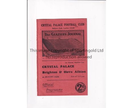 CRYSTAL PALACE Programme for the home FA Cup tie v Brighton &amp; Hove Albion 26/11/1932, ex-binder. Generally good