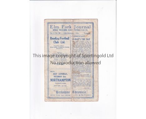 ARSENAL Programme for the away Combination match v Reading 14/12/1946, creased and worn. Fair