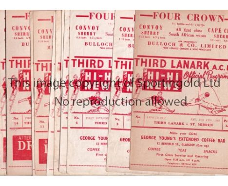 THIRD LANARK Thirteen home programmes for season 1962/3 including 11 X League and 2 X League Cup. Generally good