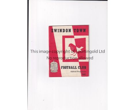 GEORGE BEST / 1964 YOUTH CUP FINAL Programme for the first leg for Swindon Town at home v Manchester United 27/4/1964 with Be