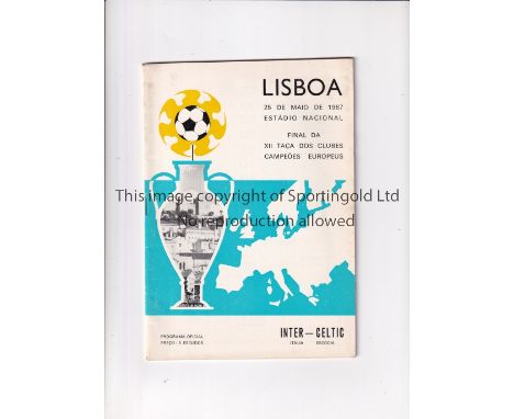 1967 EUROPEAN CUP FINAL Programme for Celtic v Inter Milan in Lisbon. Good