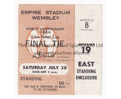 1966 WORLD CUP FINAL / ENGLAND V WEST GERMANY Standing ticket for the Final, Turnstile B and Entrance 19. No creases. Good