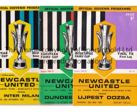 NEWCASTLE UNITED &amp; LEEDS UNITED / FAIRS CUP Eight programmes including 3 X Newcastle homes v Ujpest Dozsa 1969 Final, Dun