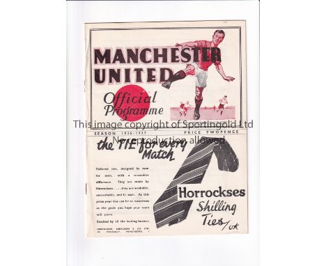 MANCHESTER UNITED Programme for the home FA Cup tie v Reading 16/1/1937. Good