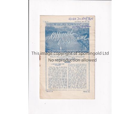 SHREWSBURY TOWN / FIRST LEAGUE SEASON 1950/1 V NEW BRIGHTON / LAST EVER LEAGUE MATCH Programme for the League match at Shrews