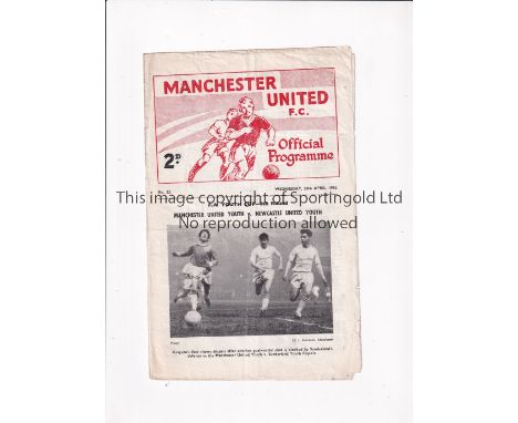 GEORGE BEST Programme for Best's first appearance in the F.A. Youth Cup for Manchester United and home v Newcastle United 24/