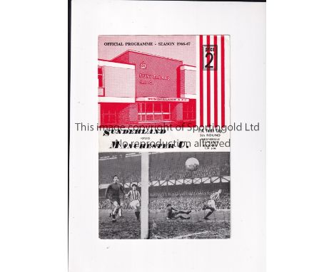 MANCHESTER UNITED Programme for the away Youth Cup tie v Sunderland 8/3/1967. Good