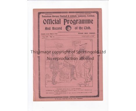 MANCHESTER UNITED Programme for the away FA Cup tie v Tottenham Hotspur 3/2/1923, ex-binder