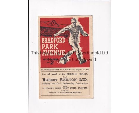 SHREWSBURY TOWN / FIRST LEAGUE SEASON 1950/1 Away programme for the League match v Bradford Park Avenue 11/11/1950, team chan
