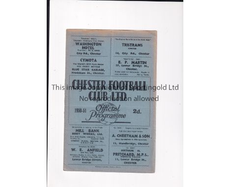 1950 CHESTER V SHREWSBURY TOWN / FIRST LEAGUE SEASON Programme for the league game at Sealand Park on 25/12/50. Shrewsury's f