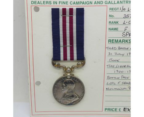 A WWI Military Medal to 357008 L. Cpl. F. Spargo, 1/10 L'Pool R.-T.F., (31 July 1917) 