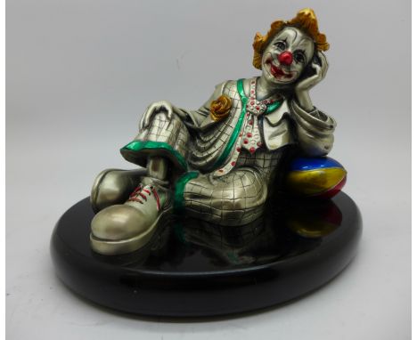 A Marcello Giorgio clown finished in sterling silver laminate and hand painted enamel, 17cm wide 