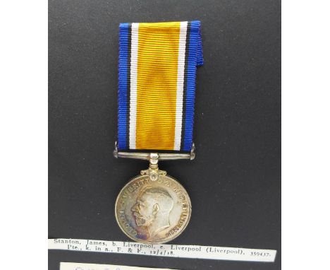 A WWI British War Medal to 359437 Pte. J. Stanton L'Pool R., killed in action 12 April 1918 