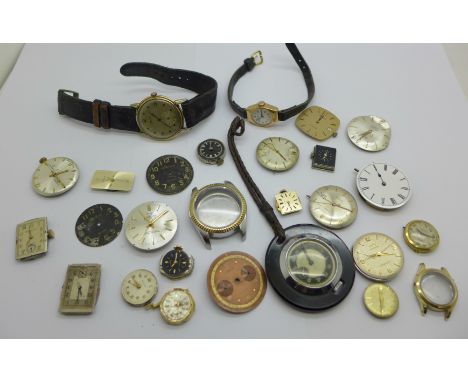 Watch movements, parts and a vintage wristwatch 