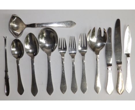 48 pieces of Georg Jensen Continental pattern 'Antik' table cutlery with 'Sterling' handles, comprising seven dinner knives, 
