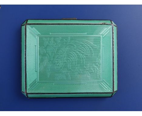 An art deco enamelled silver engine turned cigarette box - D&amp;F, Birmingham 1936, 3.3".