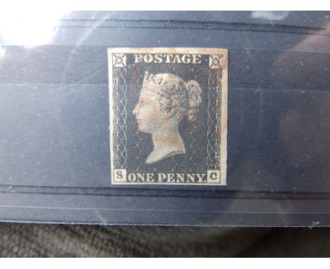 A GB Penny Black, Plate 4, SC, light red MX.  3 large, lower easily clear, margins.  Lovely copy